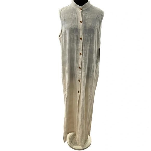 NOS NWT Dotti Cotton Textured Ivory Button Down Maxi Coverup Sleeveless Dress XL - Picture 9 of 9